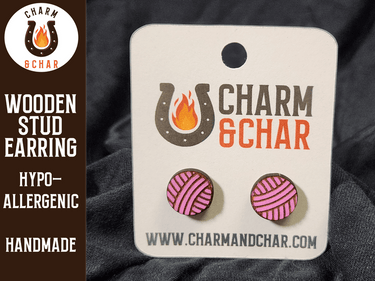Yarn Ball Wood Stud Earrings - Lifestyle Fashion Earring - Stud Earring - Charm and Char
